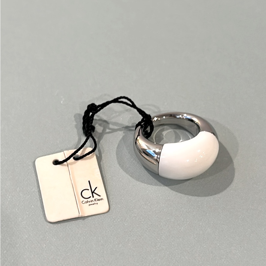 Ck Calvin Klein Stainless Steel Ring W White Enamel Size 8 25$